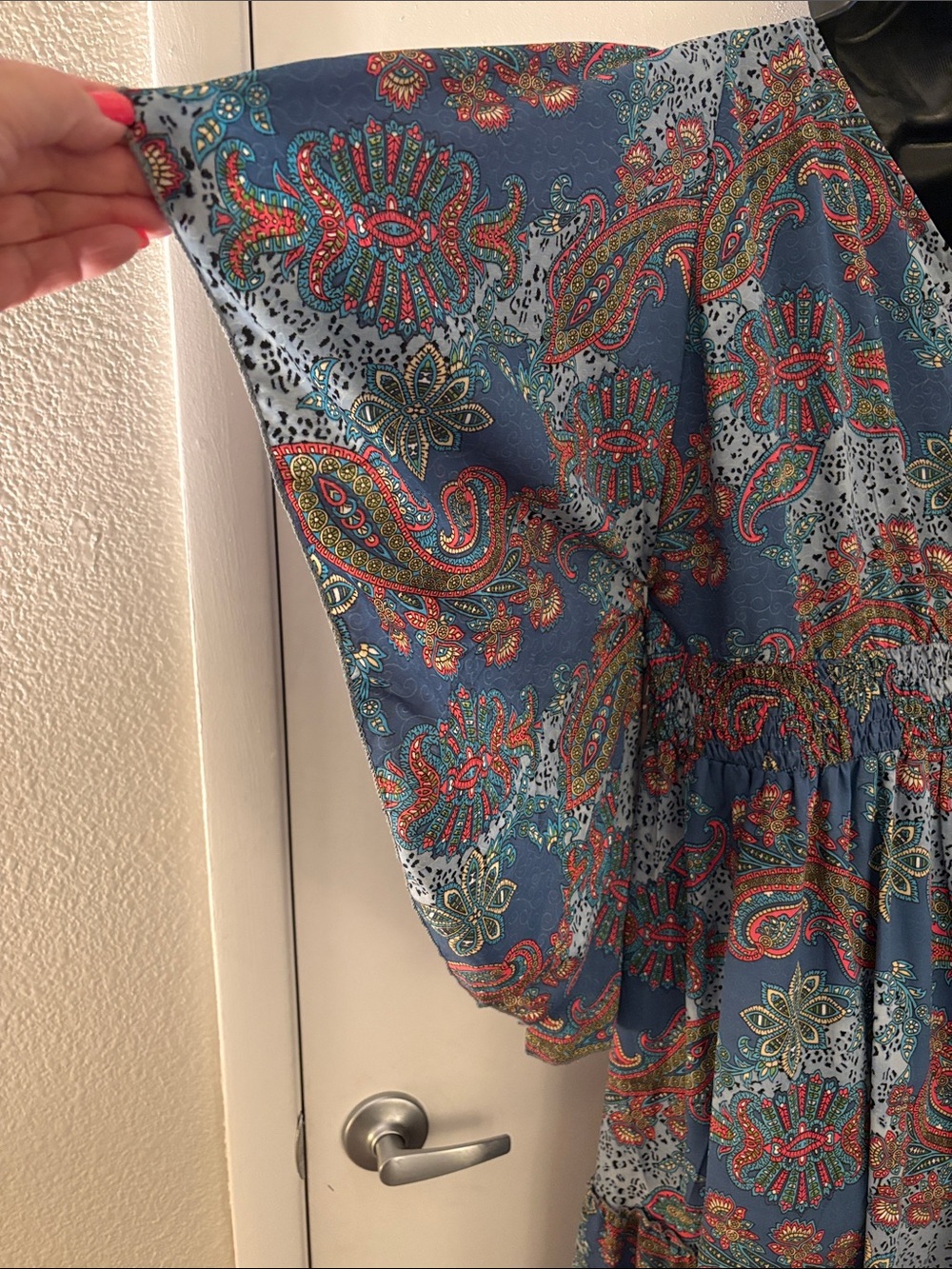 NWT BOEMO Anthropologie BOHO Muumuu Paisley Tiered Maxi Kimono Sleeve Dress SZ L - Picture 3 of 10